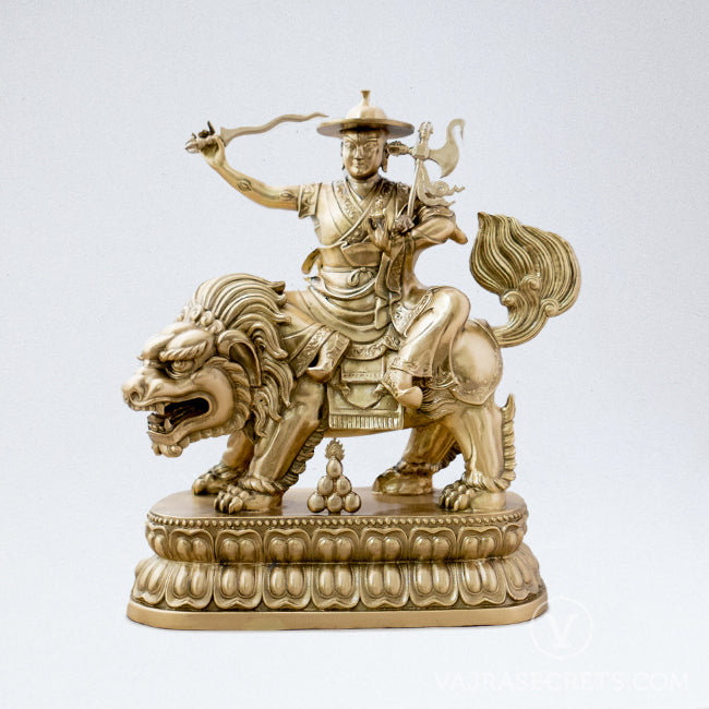 Dorje Shugden Brass Statue with Gold Finish, 10 inch