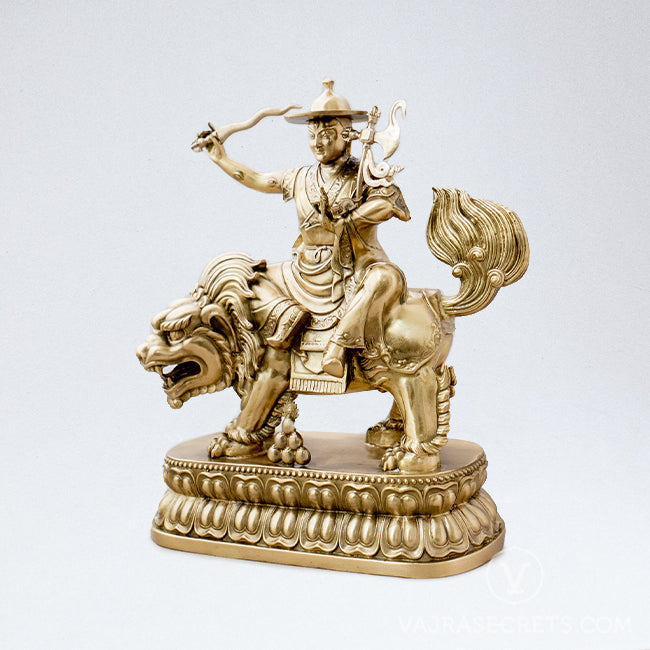 Dorje Shugden Brass Statue with Gold Finish, 10 inch