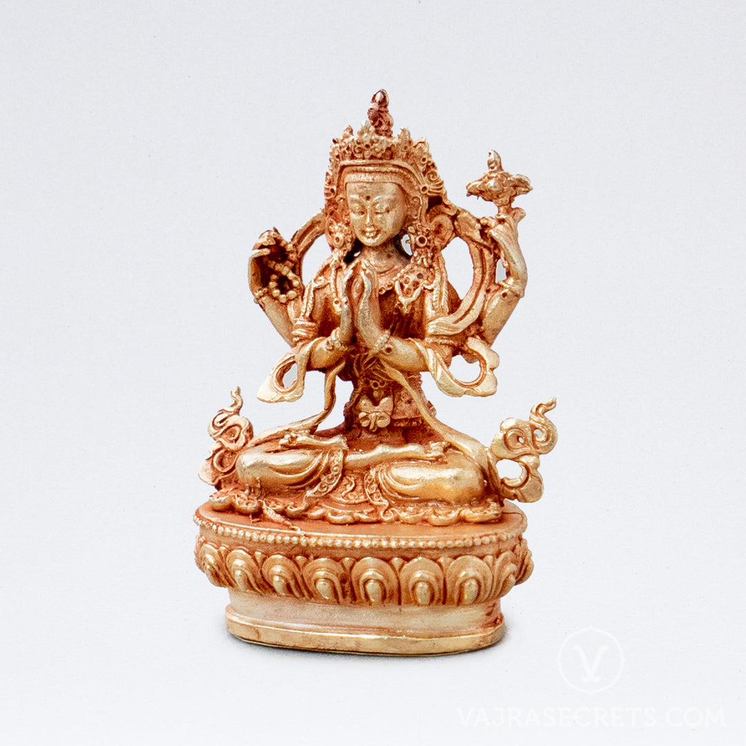 Chenrezig (Four-Armed) Gold Statue, 3.5 inch