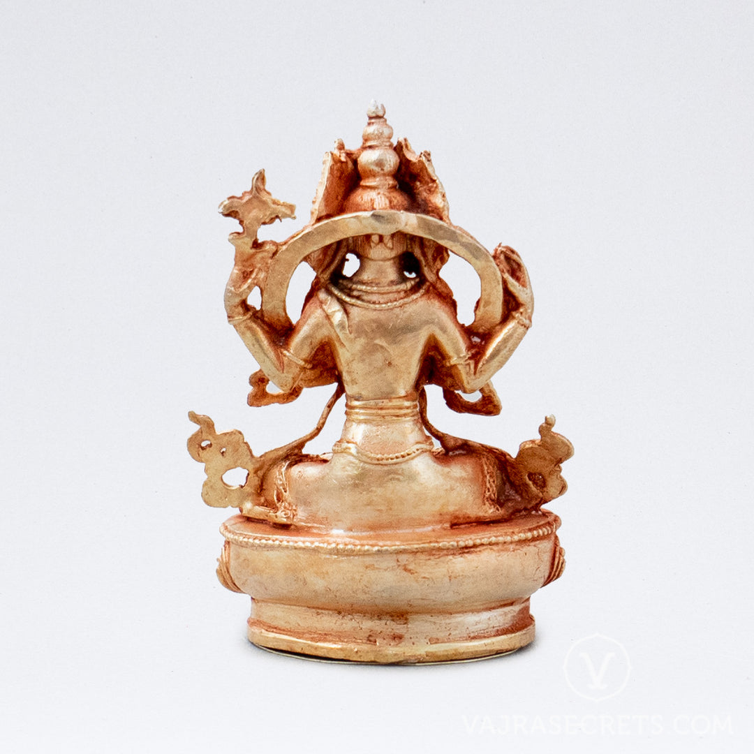 Chenrezig (Four-Armed) Gold Statue, 3.5 inch