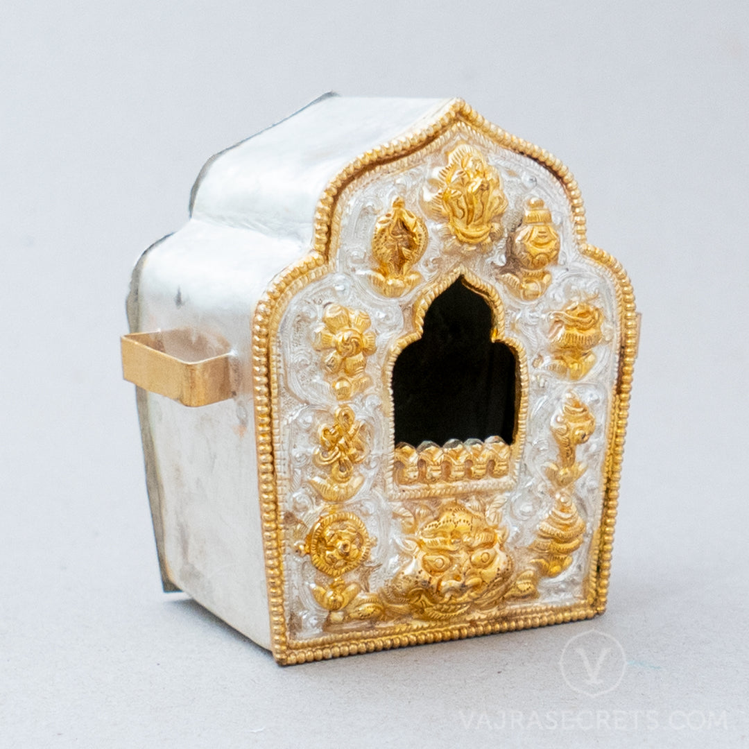 Gold and Silver Plated Tibetan Gau Prayer Box, 3.5 inch