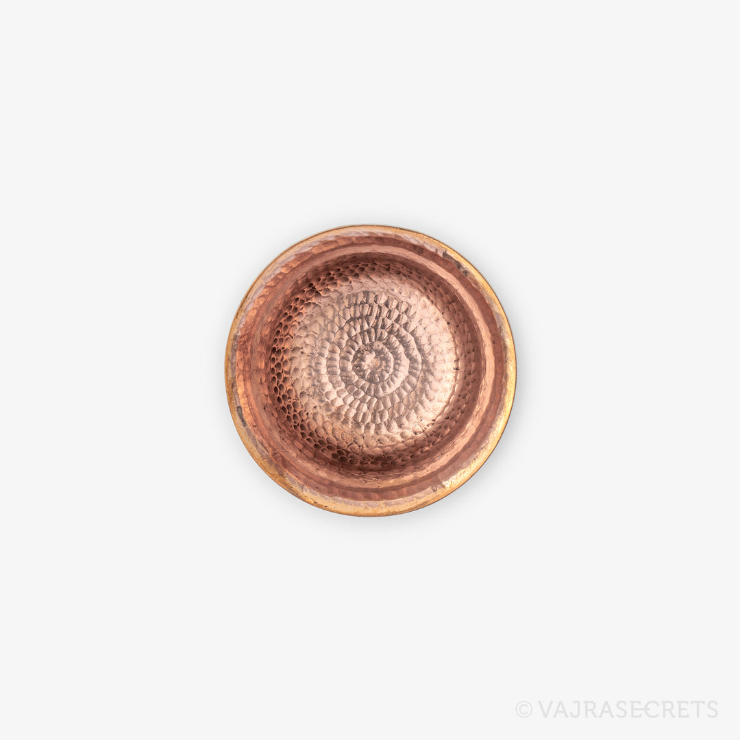 Brass-Trimmed Polished Copper Carved Offering Bowls, 3 inch (Set of 8)