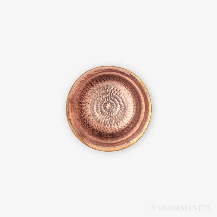 Brass-Trimmed Polished Copper Carved Offering Bowls, 3 inch (Set of 8)