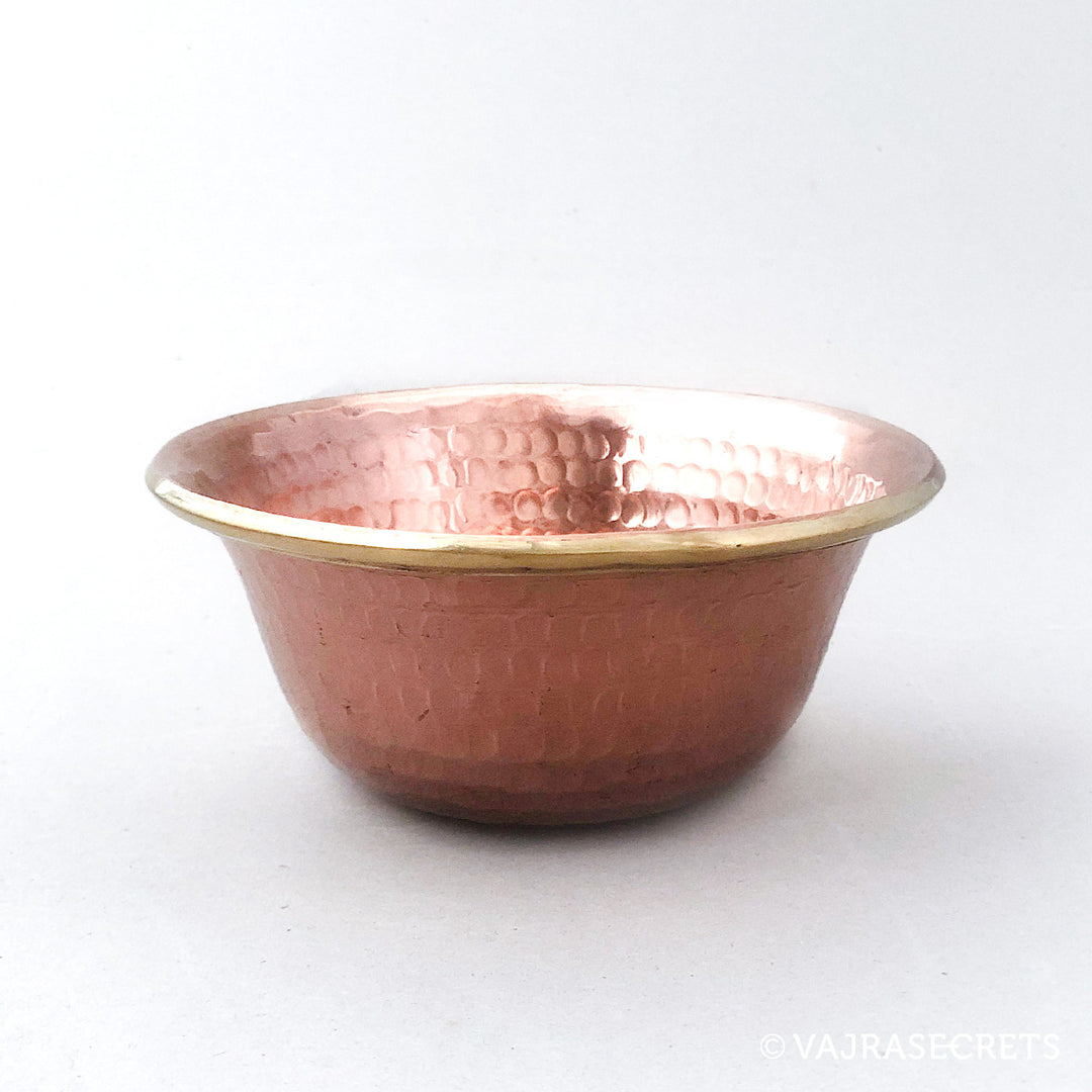 Brass-Trimmed Polished Copper Offering Bowls, 5 inch (Set of 7)