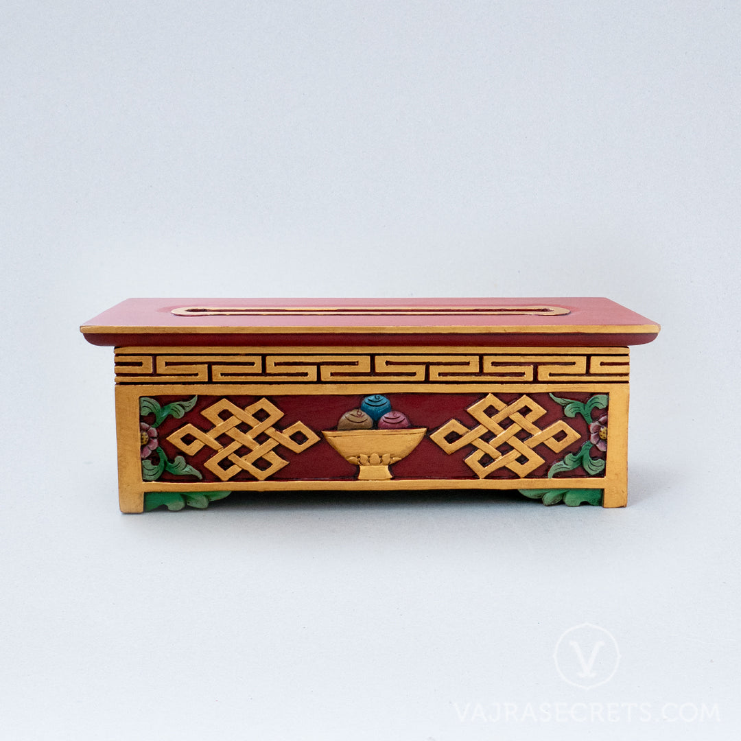 Tibetan Wooden Incense Burner with Eternal Knot Motif (Large)