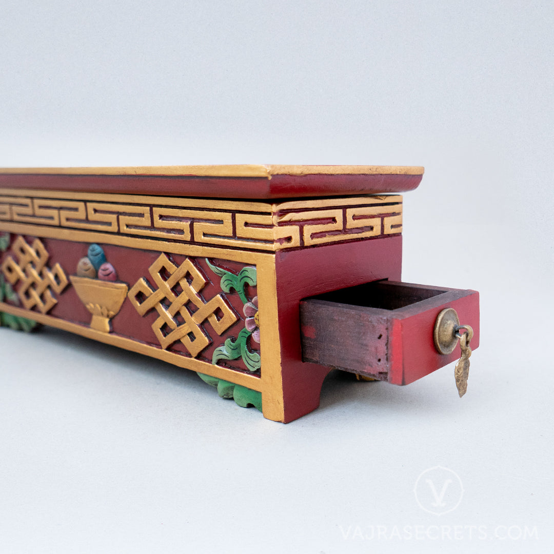 Tibetan Wooden Incense Burner with Eternal Knot Motif (Large)