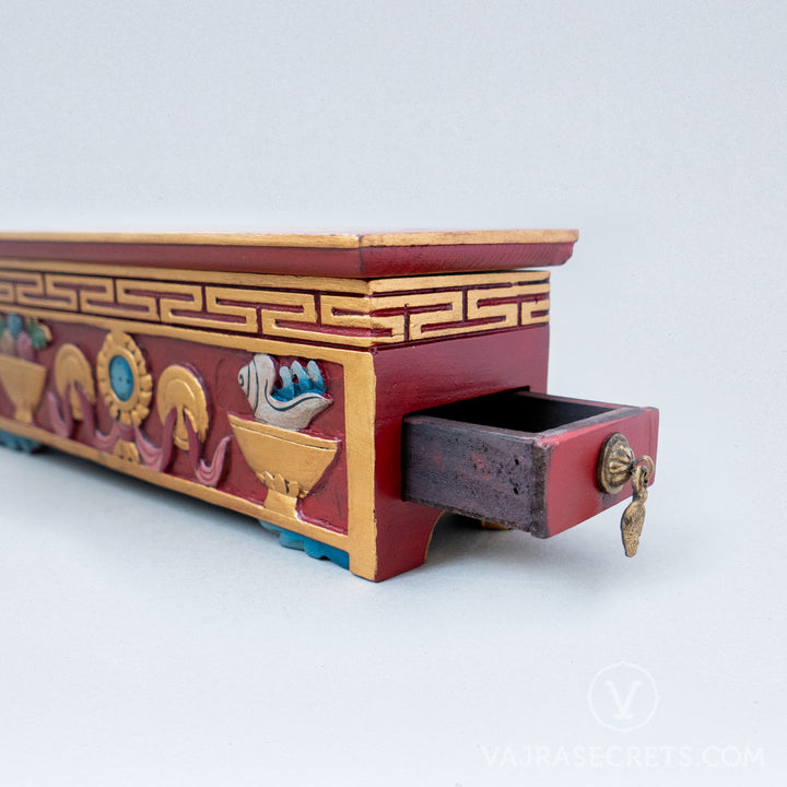Tibetan Wooden Incense Burner with Auspicious Motifs (Large)
