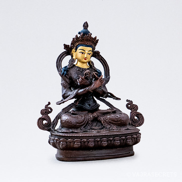 Vajradhara Copper Statue with Gold Face, 3.5 inch