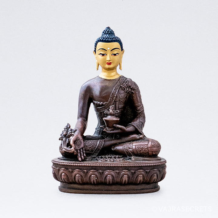 Medicine Buddha Copper Statue with Gold Face, 3.5 inch