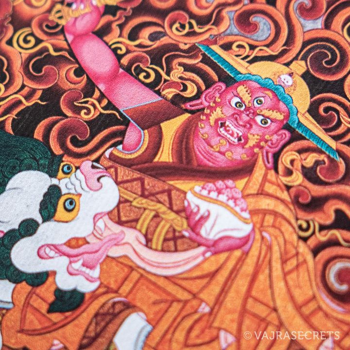 Dorje Shugden (Wrathful) Mini Thangka with Brocade