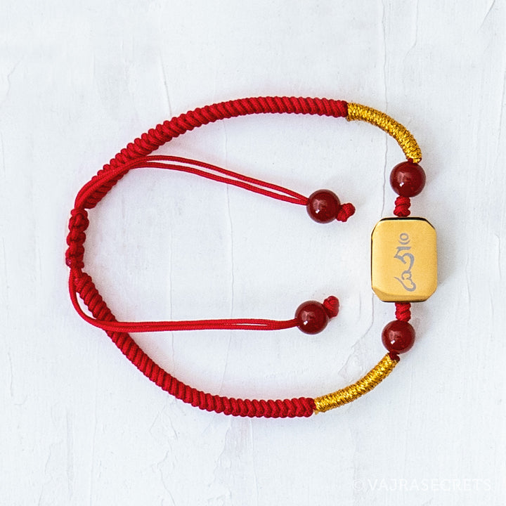 Dorje Shugden Rectangular Titanium Charm Cord Bracelet