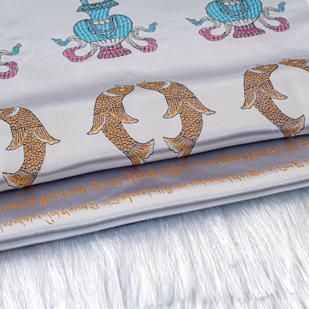 Embroidered Tibetan Ceremonial Khata, 8 foot