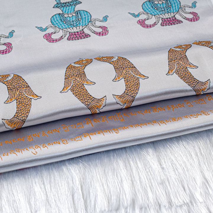 Embroidered Tibetan Ceremonial Khata, 8 foot