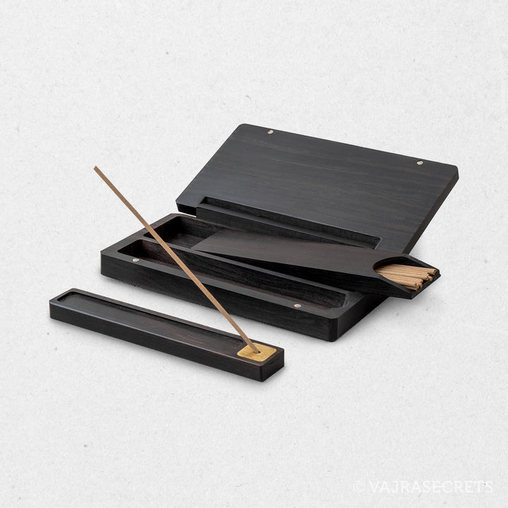 Wooden Travel Incense Box Set with Burner and Holder, Plain