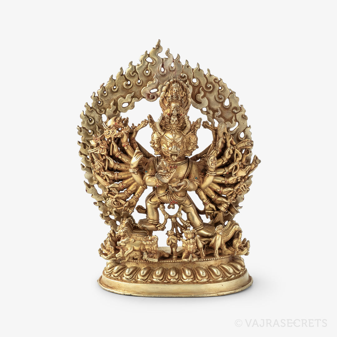 Blessed Yamantaka Solitary Hero Gold Statue, 8 inch