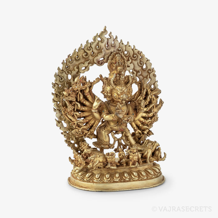 Blessed Yamantaka Solitary Hero Gold Statue, 8 inch