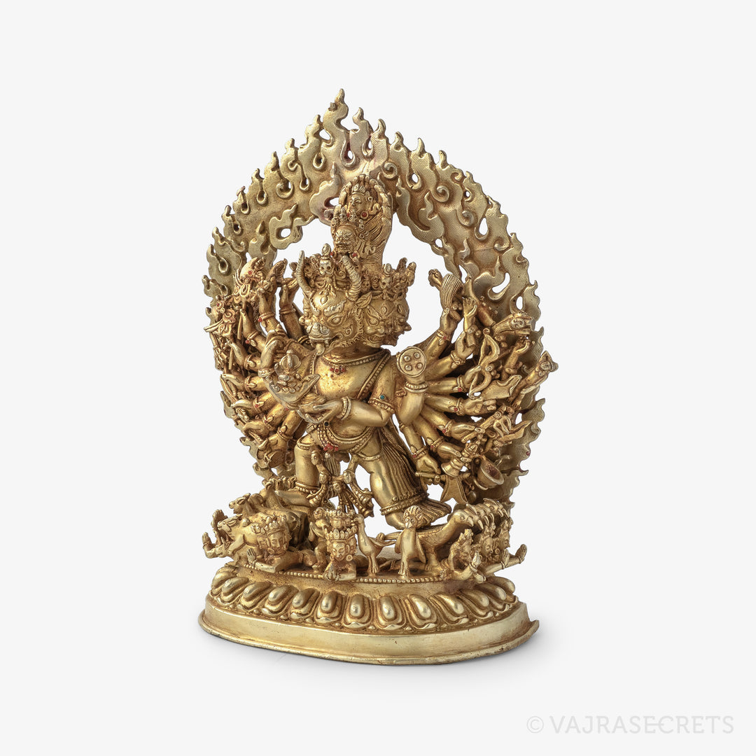 Blessed Yamantaka Solitary Hero Gold Statue, 8 inch