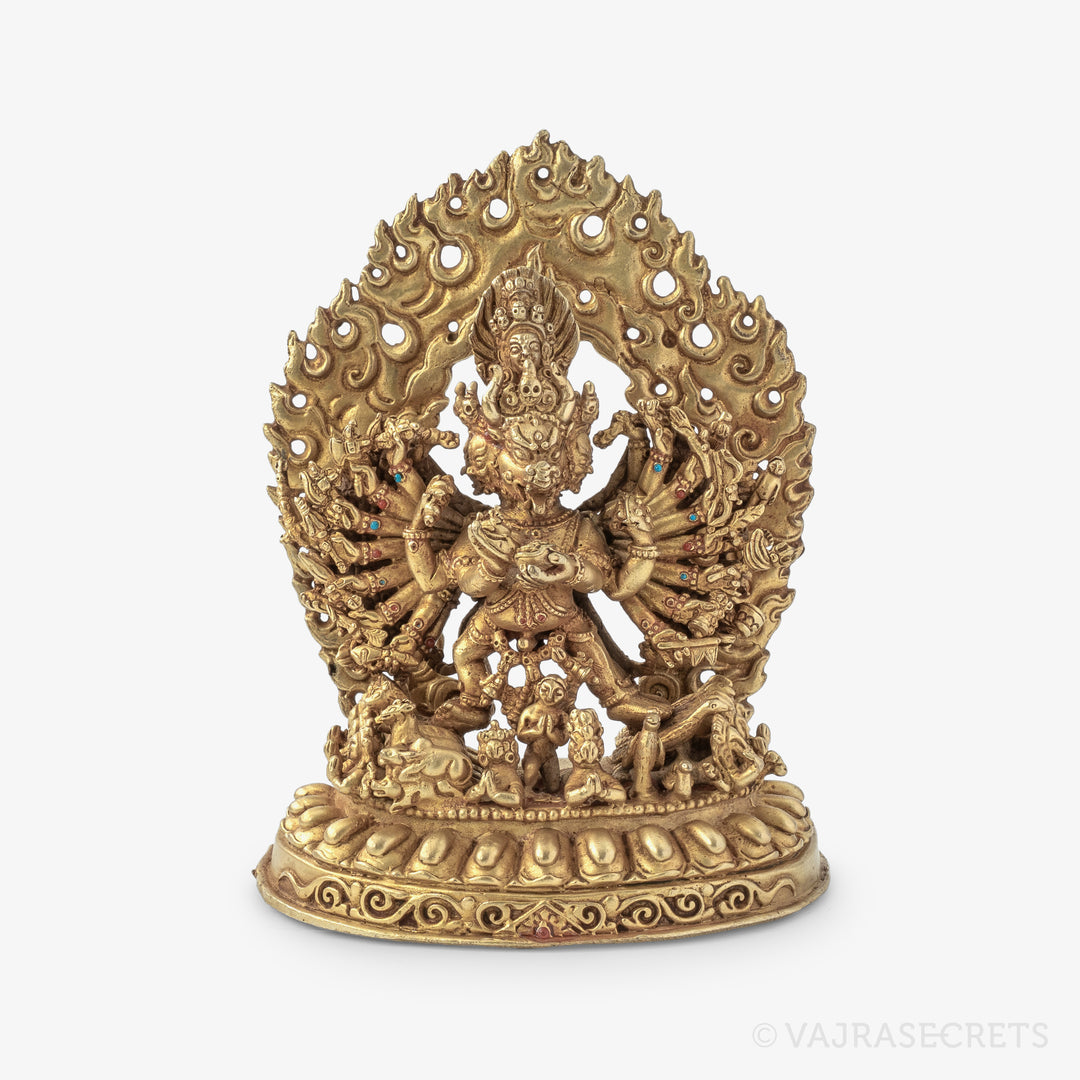 Blessed Yamantaka Solitary Hero Gold Statue, 5 inch