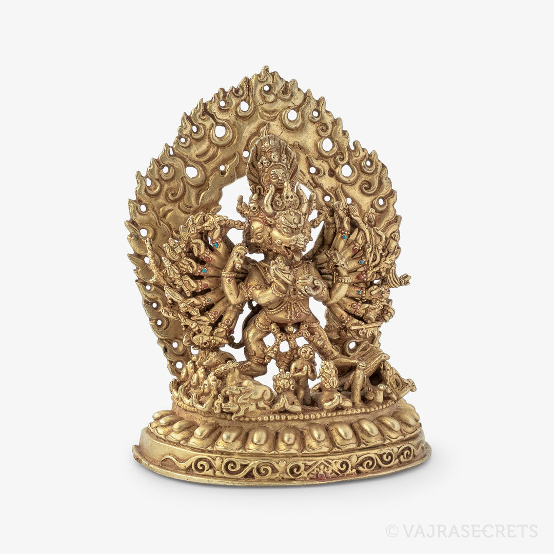 Blessed Yamantaka Solitary Hero Gold Statue, 5 inch