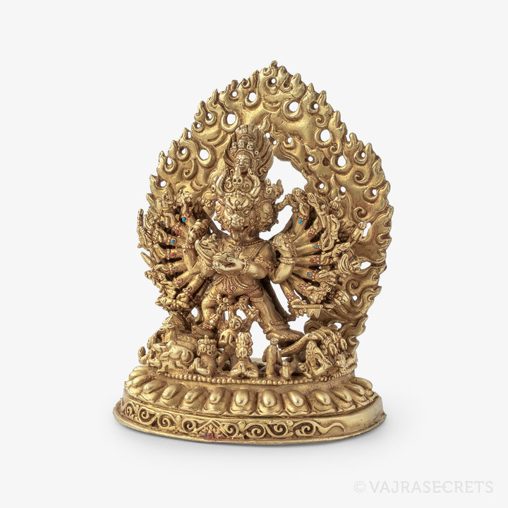 Blessed Yamantaka Solitary Hero Gold Statue, 5 inch