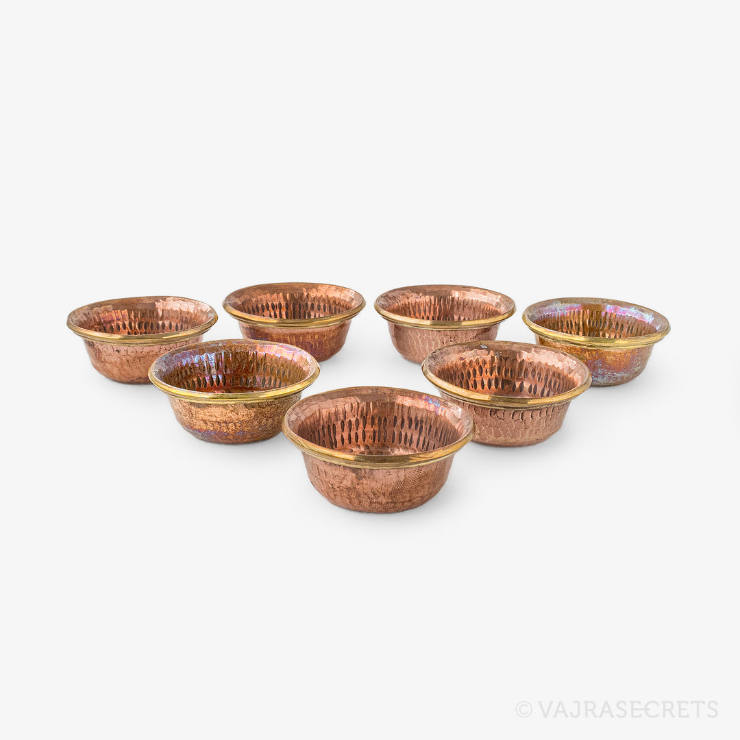 Brass-Trimmed Polished Copper Offering Bowls, 2 inch (Set of 7)