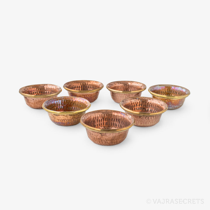 Brass-Trimmed Polished Copper Offering Bowls, 2 inch (Set of 7)