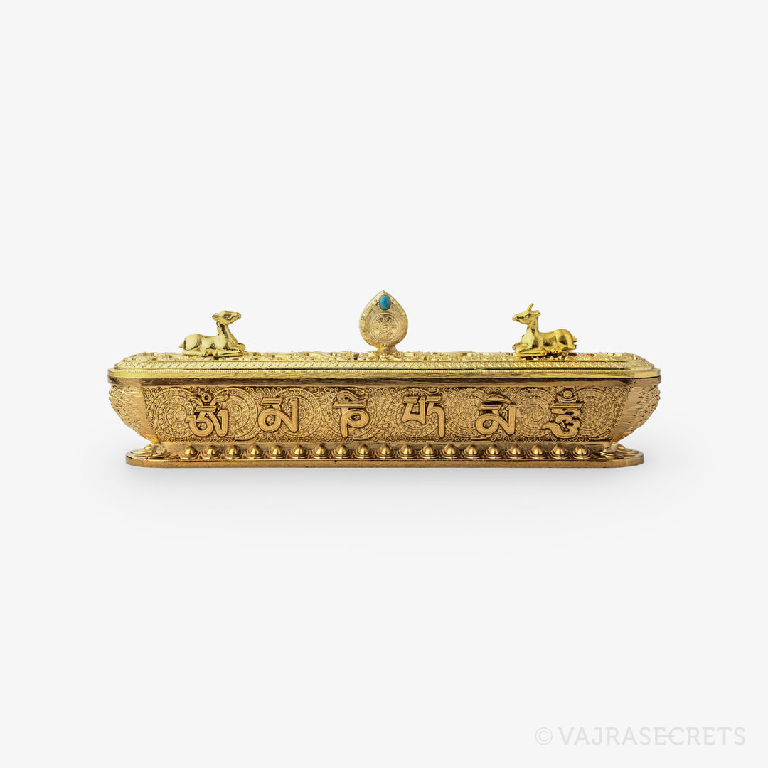 Om Mani Peme Hum Metal Incense Burner, Gold