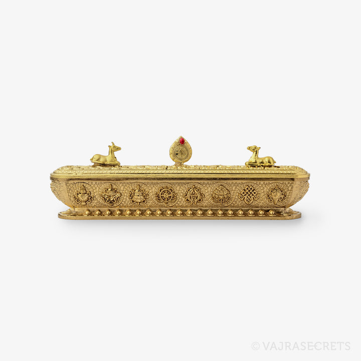 Om Mani Peme Hum Metal Incense Burner, Gold