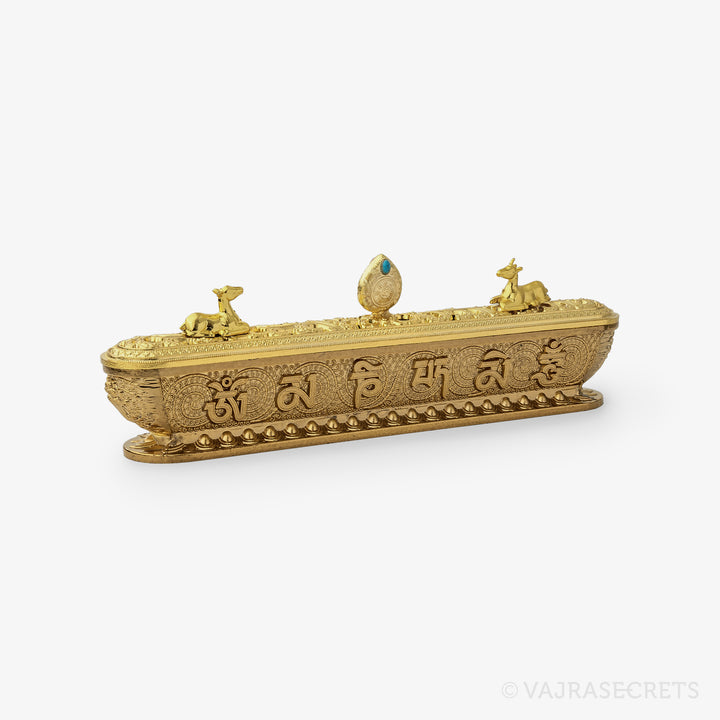Om Mani Peme Hum Metal Incense Burner, Gold