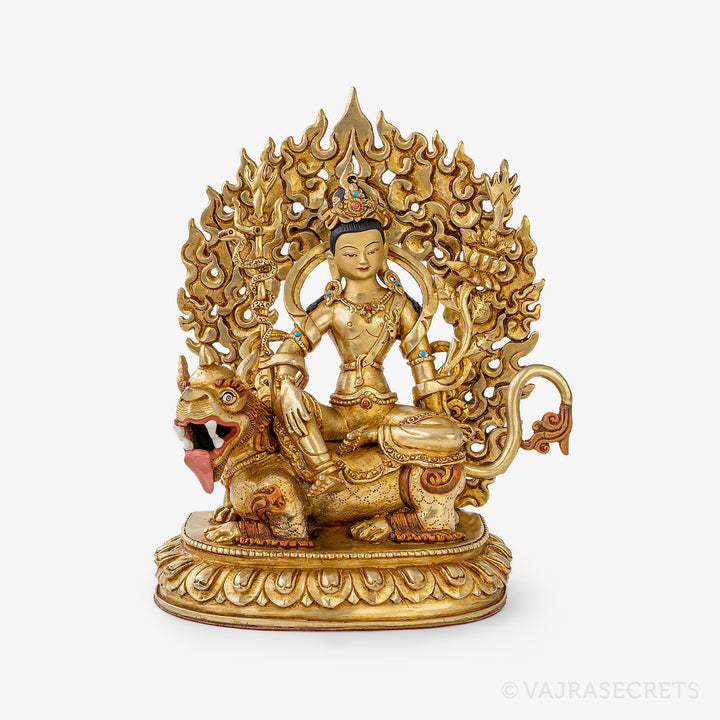 Avalokiteshvara Simhanada Gold Statue, 9 inch