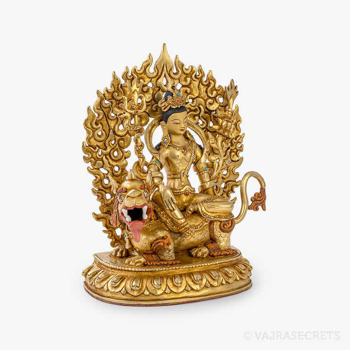 Avalokiteshvara Simhanada Gold Statue, 9 inch
