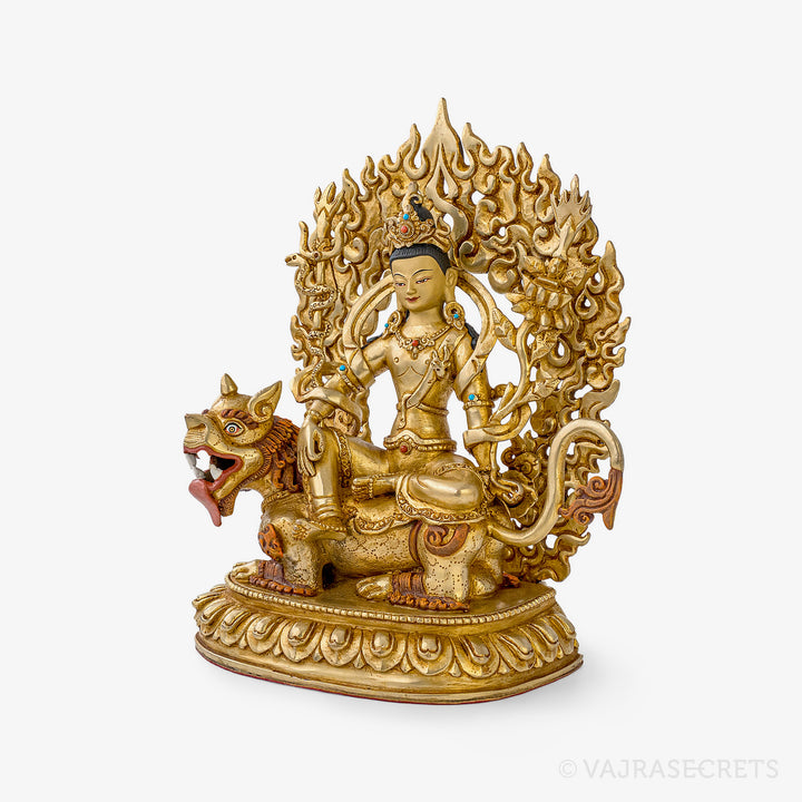 Avalokiteshvara Simhanada Gold Statue, 9 inch