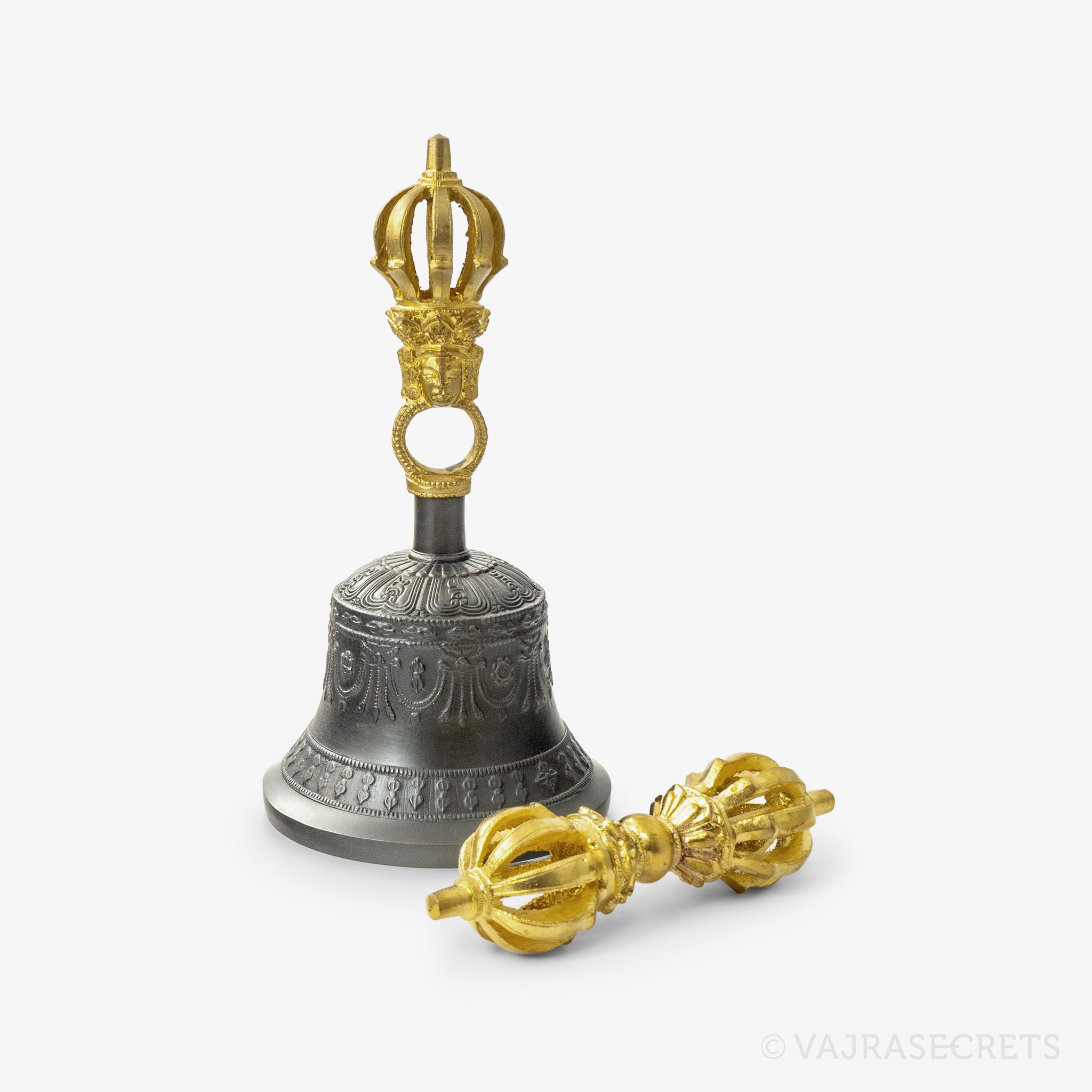 オールドチベット仏教 銅製 金工細工仏陀鈴 Dorje Vajra Bell The