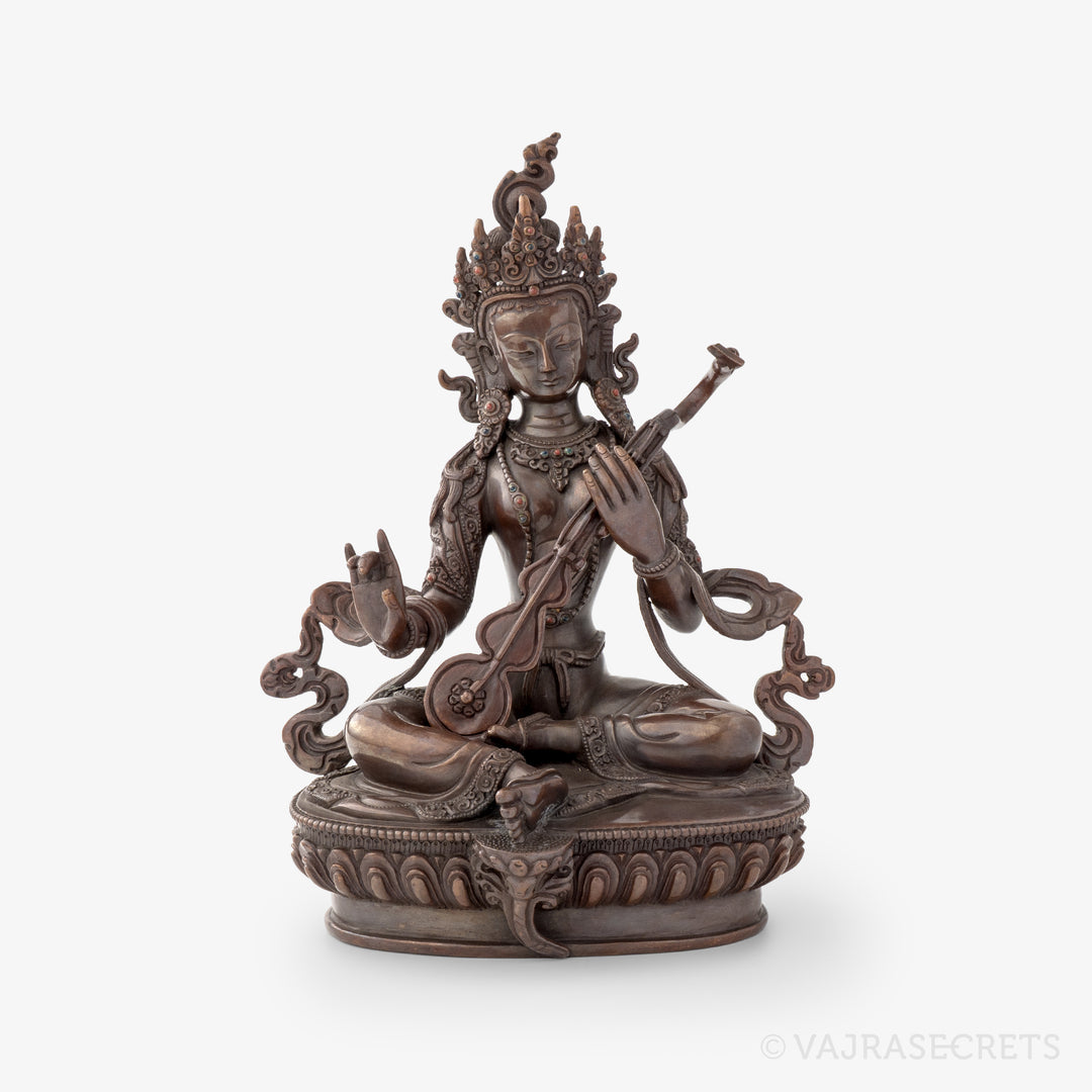 Saraswati (Two-Armed) Copper Statue, 8 inch