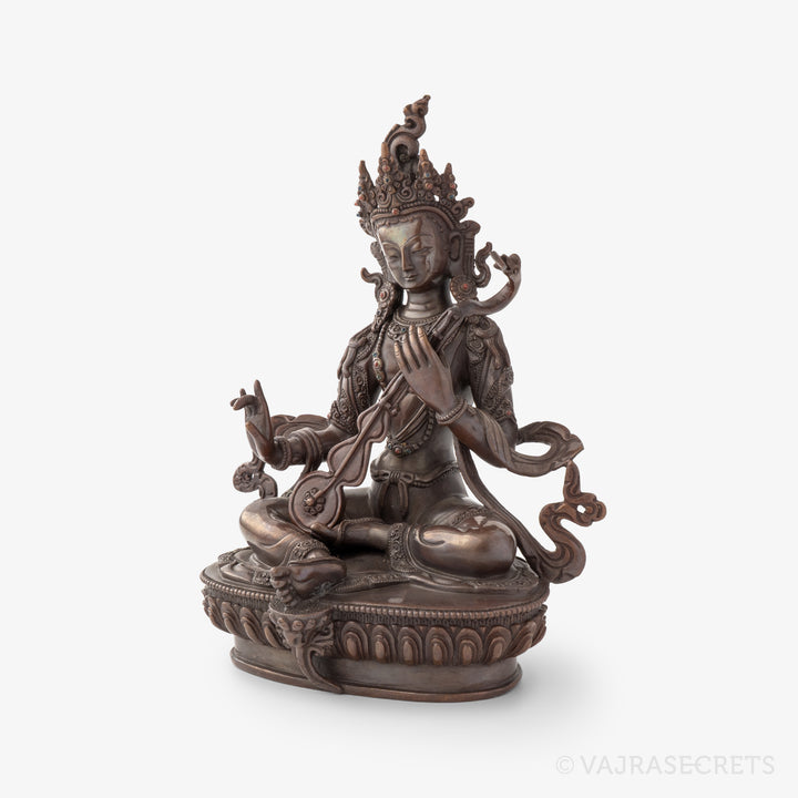 Saraswati (Two-Armed) Copper Statue, 8 inch
