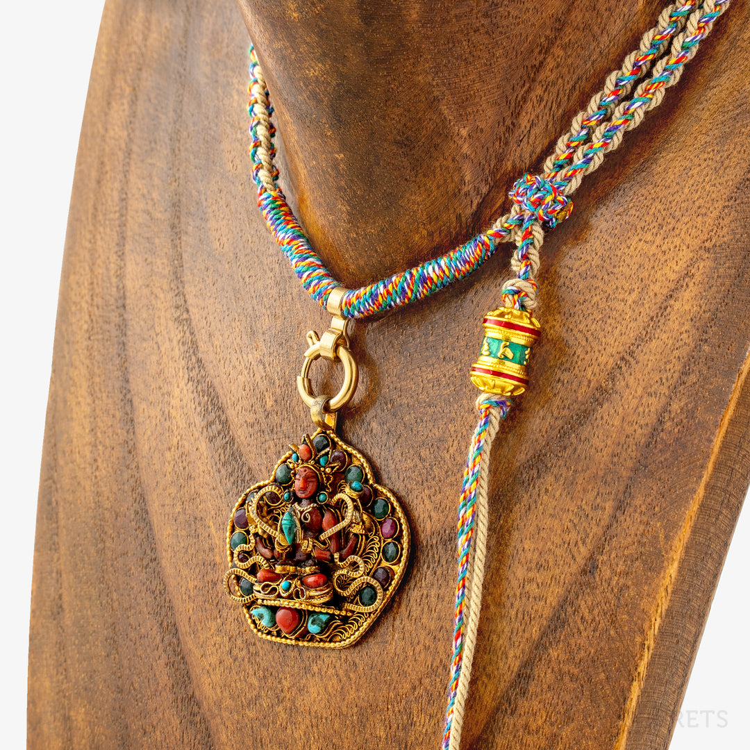 Prayer Wheel Charm Cord Necklace