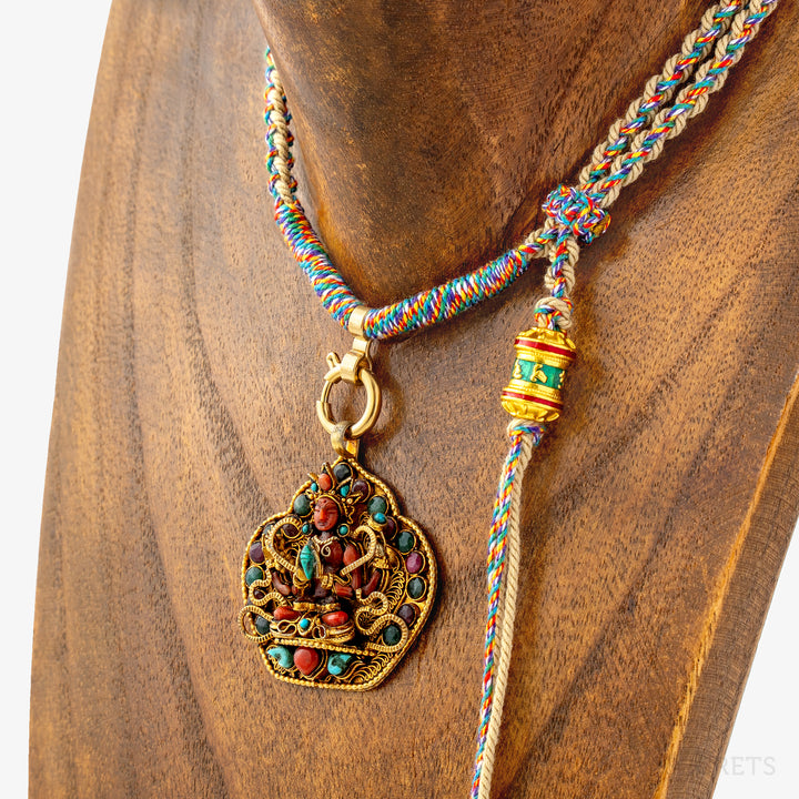 Prayer Wheel Charm Cord Necklace