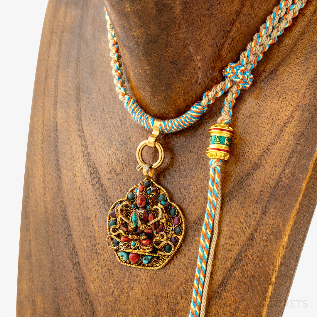 Prayer Wheel Charm Cord Necklace