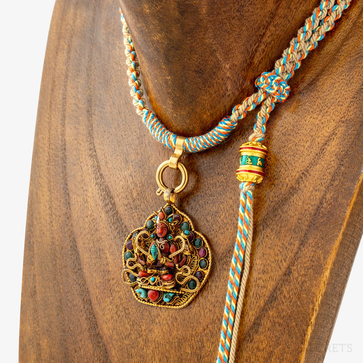 Prayer Wheel Charm Cord Necklace