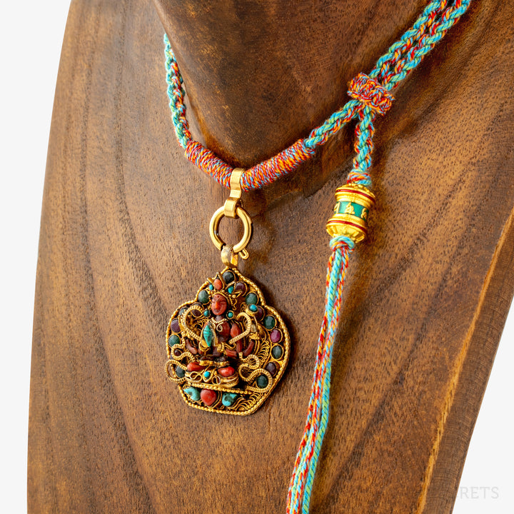 Prayer Wheel Charm Cord Necklace