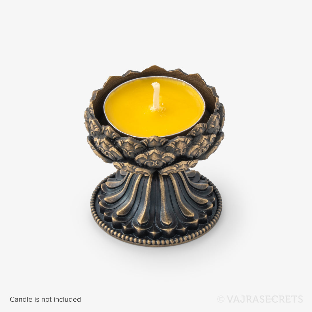 Antique Finish Lotus Candle Holder, 2 inch