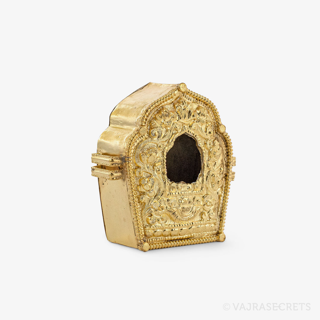 Gold Plated Tibetan Gau Prayer Box, 2.5 inch