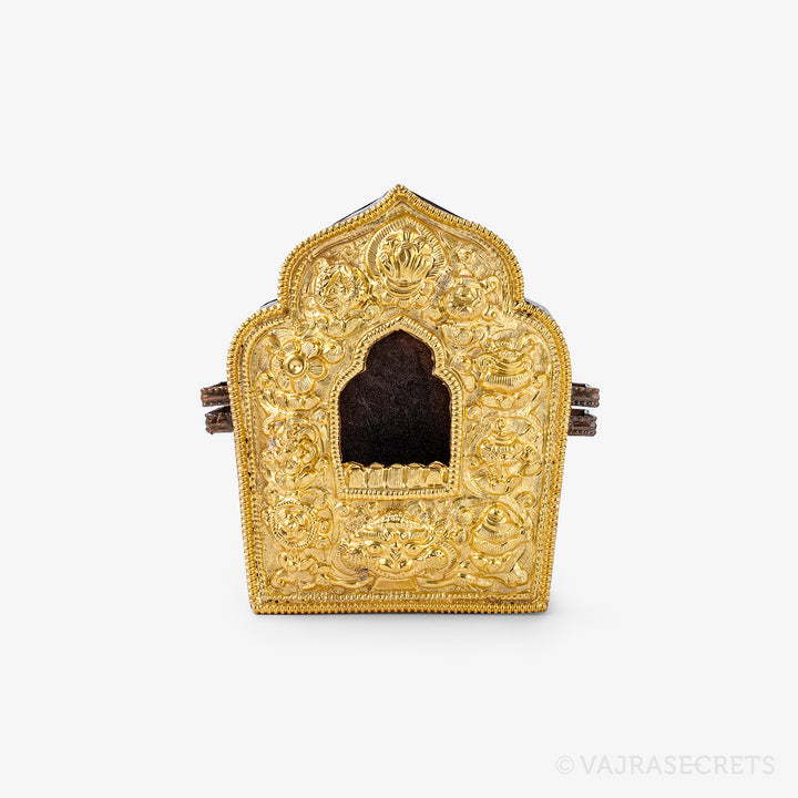 Gold Plated Tibetan Gau Prayer Box, 3.5 inch