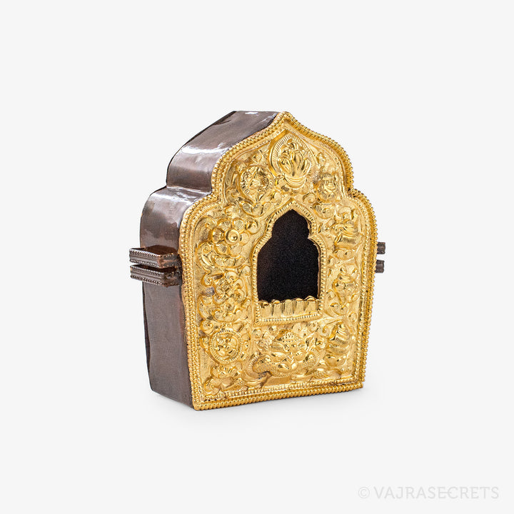 Gold Plated Tibetan Gau Prayer Box, 3.5 inch