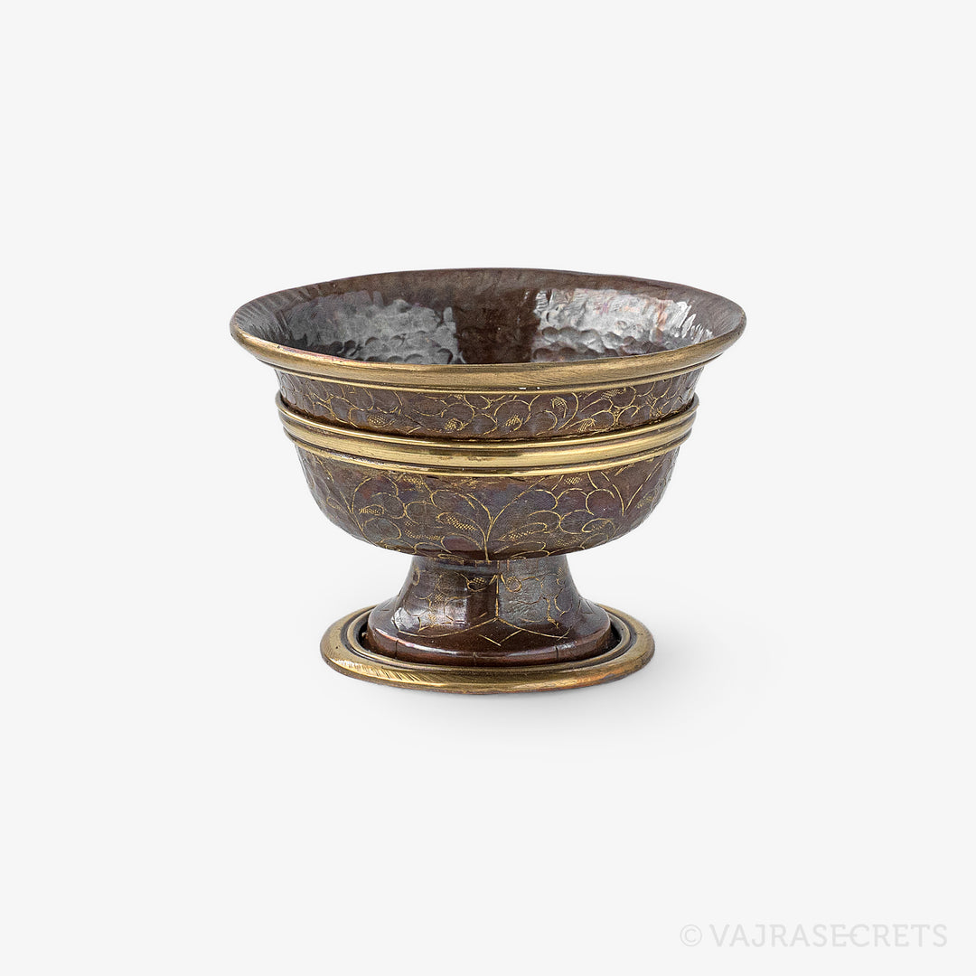 Brass-Trimmed Carved Copper Offering Bowls, 3 inch (Set of 8)