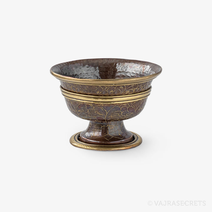 Brass-Trimmed Carved Copper Offering Bowls, 3 inch (Set of 8)