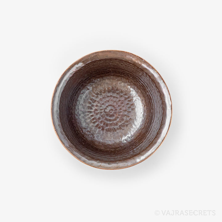 Brass-Trimmed Carved Copper Offering Bowls, 3 inch (Set of 8)