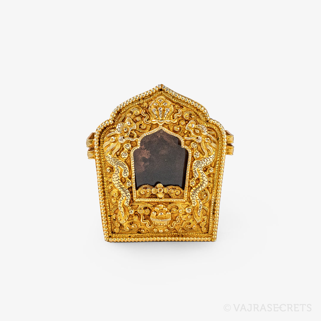 Gold Tibetan Gau Prayer Box, 3 inch