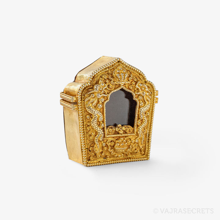 Gold Tibetan Gau Prayer Box, 3 inch