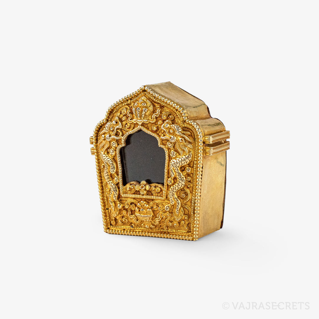 Gold Tibetan Gau Prayer Box, 3 inch